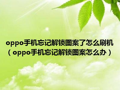 oppo手机忘记密码怎么解锁_忘记密码解锁手机屏幕密码锁_忘记密码解锁手机方法